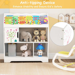 Kids Toy Storage Organizer with Book Shelf and Storage Cabinet-White