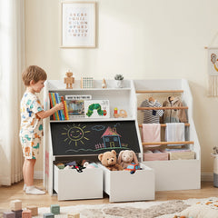 Kids Toy Storage Organizer with Flip-up Blackboard-White