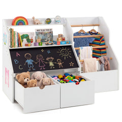 Kids Toy Storage Organizer with Flip-up Blackboard-White