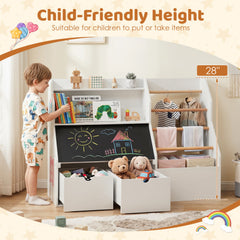 Kids Toy Storage Organizer with Flip-up Blackboard-White