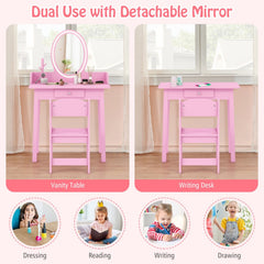 Kids Vanity Set with Lighted Mirror-Pink