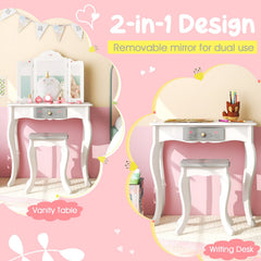 Kids Vanity Set with Tri-folding Mirror-White