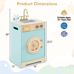 Kids Washer Playset Toy Washing Machine with Laundry Detergent-Blue