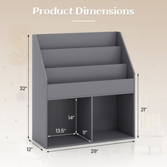 Kids Wooden Bookshelf Bookcase Children Toy Storage Cabinet Organizer-Gray