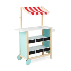 Wooden Ice Cream Cart for Kids with Chalkboard Shelves, Scale, Bell and Wheels