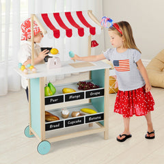 Wooden Ice Cream Cart for Kids with Chalkboard Shelves, Scale, Bell and Wheels