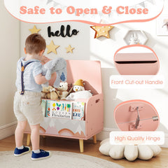 Kids Wooden Toy Box with Front Bookshelf and 4 Solid Wood Legs for Playroom-Pink