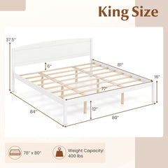 King Size Wooden Platform Bed Frame with Curved Headboard-White