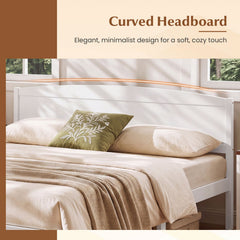 King Size Wooden Platform Bed Frame with Curved Headboard-White