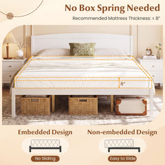 King Size Wooden Platform Bed Frame with Curved Headboard-White