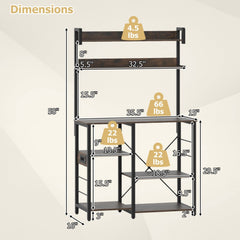 Kitchen Bakers Rack with Power Outlet 5-Tier Microwave Oven Stand with LED Lights-Rustic Brown