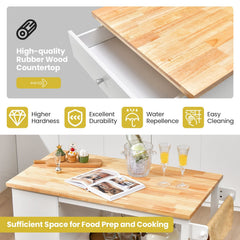 Kitchen Island Trolley Cart on Wheels with Storage Open Shelves and Drawer-White