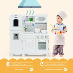 White Wooden Play Kitchen with Fridge, Water Dispenser, Blackboard and Cookware