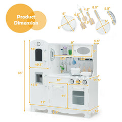 White Wooden Play Kitchen with Fridge, Water Dispenser, Blackboard and Cookware