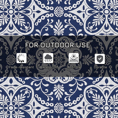 Portable Outdoor Rug with Carry Bag, 9' x 18' Reversible Mat, Waterproof Plastic Straw RV Rug for Backyard, Deck, Picnic, Beach, Camping, Blue & White Flower