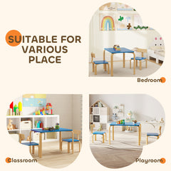 Kids Table and 2 Chair Set, Children Multi-Activity Furniture Set for Playing, Learning, Eating, Craft, Blue