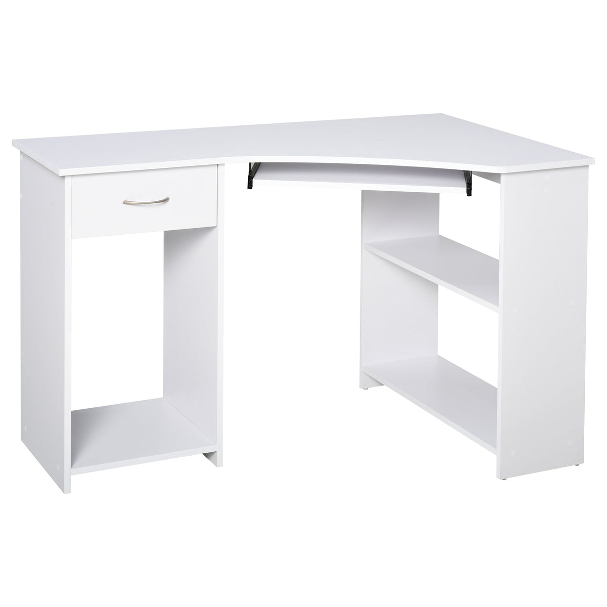 47" L-Shaped Desk with Keyboard Tray, Computer Corner Desk for Small Space with Shelves, Drawer, CPU Stand, Home Office Writing Table, White