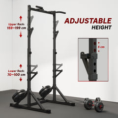 Adjustable Squat Rack, Multi-Function Bench Press Rack with Weight Plate Holders and Pull up Bar, Black