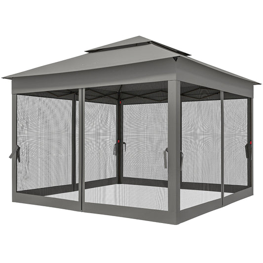 11' x 11' Pop Up Canopy 2-Tier Soft Top Shelter Event Tent w/ Netting Carry Bag for Patio Backyard Garden, Dark Grey