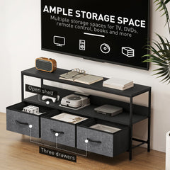 TV Stand with Charging Station, TV Table with 2 Foldable Linen Drawers and Open Shelf for 47 Inch Television, Black