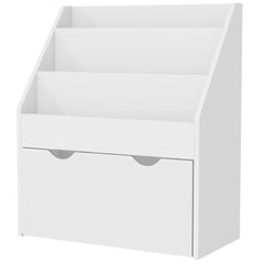 Kids Bookshelf with 3 Tier Display Shelves, Drawer for Nursery, Grey