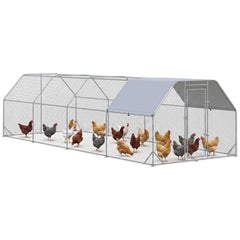 Chicken Run Outdoor, Galvanized Large Metal Chicken Coop Cage, Walk-in Enclosure Poultry Hen Run House Playpen Rabbit Hutch with Flat Roof, Cover, 9.2'x6.2'x6.5', Silver