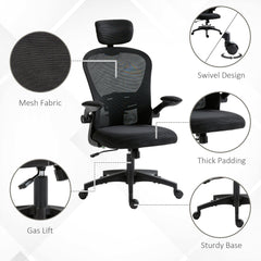 Office Chair, Mesh Computer Desk Chair with Adjustable Headrest, 4D Lumbar Support, Flip-up Arm, Grey