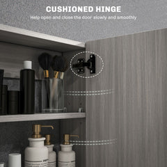 Bathroom Mirror Cabinet, Wall-Mounted Storage Organizer with Double Doors, Adjustable Shelf, White