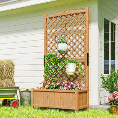 Raised Garden Bed with Trellis, Wooden Raised Planter Box with Elevated Raised Bed, 35.4" x 17.7" x 70.9", Yellow