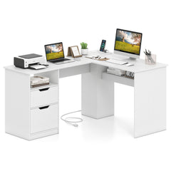 L-Shaped Computer Desk with Letter File Drawer-White