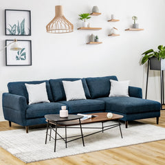104 in L Shaped Sectional Sofa in Navy with 46 in Chaise, Serpentine Springs and Tool Free Assembly