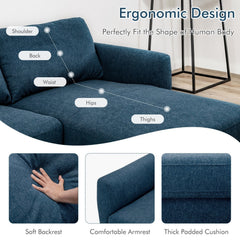 104 in L Shaped Sectional Sofa in Navy with 46 in Chaise, Serpentine Springs and Tool Free Assembly