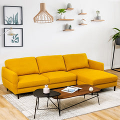104 in L Shaped Sectional Sofa in Mustard Yellow with 46 in Chaise and Tool Free Assembly