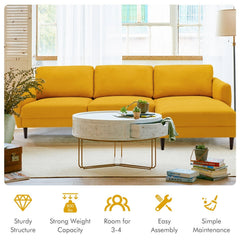 104 in L Shaped Sectional Sofa in Mustard Yellow with 46 in Chaise and Tool Free Assembly