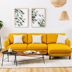 104 in L Shaped Sectional Sofa in Mustard Yellow with 46 in Chaise and Tool Free Assembly