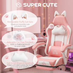 Cute Racing Gamer Chair, Faux Leather Gaming Chair with Footrest, Headrest and Lumbar Support, Black