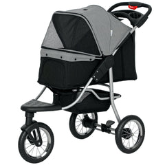 3 Wheel Folding Dog Stroller, Travel Carrier with Adjustable Canopy, Storage Brake, Mesh Window for S&M Dogs, Red
