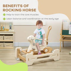 5 in 1 Rocking Horse for Toddlers 1-6 Years with Balance Board, Push Handle, 4 Smooth Wheels, Brown