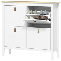 Narrow Shoe Cabinet with 2 Flip Drawers, Adjustable Shelves for Entryway, Holds 10-14 Pairs, White