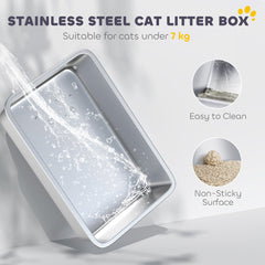 Extra Large Stainless Steel Litter Box, Enclosed Kitty Litter Box for Big Cats with Scoop, Deodorizer Bag