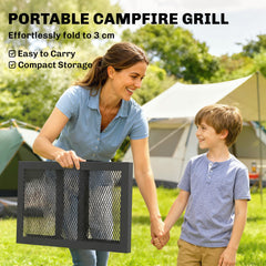 Folding Campfire Grill, 22" x 12" Heavy Duty Carbon Steel Grill Grate with Folding Legs, Black