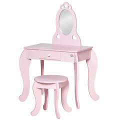 Kids Vanity Table Set with Mirror and Stool, Drawer, for 3-6 Years, Pink