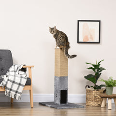 31" Tall Cat Scratching Post for Indoor Cats with Hanging Balls, Grooming Brushes, Stable Base, Grey
