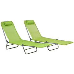 Set of 2 Folding Chaise Lounge Chairs, Outdoor Poolside Sun Tanning Chairs w/ Pillow, Reclining Backrest, Blue
