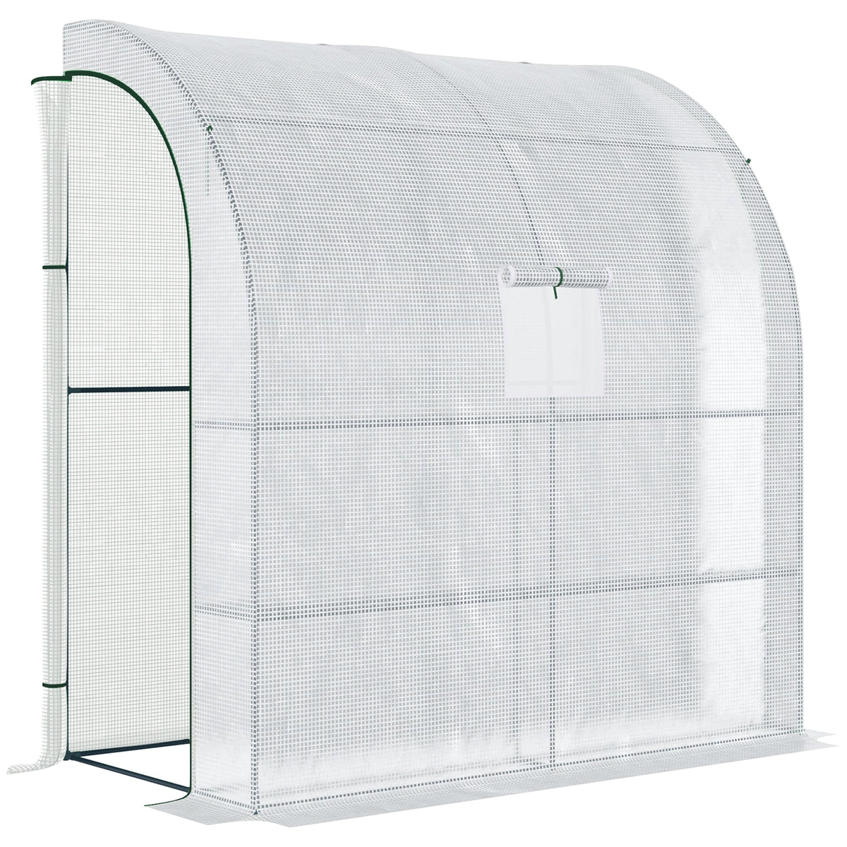 7' x 3' x 7' Outdoor Lean-to Walk-In Greenhouse w/ Roll-up Mesh Windows, Zipper Door and 3-Tier Shelves, White