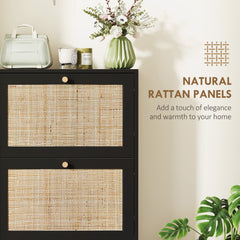 Rattan Shoe Storage Cabinet with 3 Flip Drawers and Adjustable Shelves, Entryway Shoe Cabinet for 18 Pairs, Oak