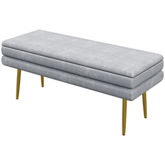 39" Storage Ottoman, Velvet End of Bed Bench with Steel Legs, Foot Stool with Storage for Bedroom, Living Room, Beige