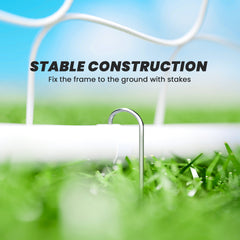 6ft x 4ft Soccer Goal Net with Metal Frame, PE Mesh, Ground Stakes, Easy Assembly, White