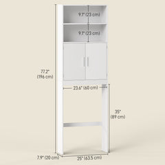 Over The Toilet Storage Cabinet, Freestanding 4-Tier Bathroom Organizer with Adjustable Shelf and 2 Doors, White