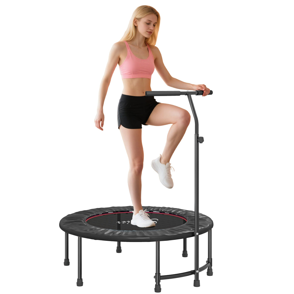 39" Mini Exercise Trampoline w/ Adjustable T-Bar Indoor Fitness Rebounder Black
